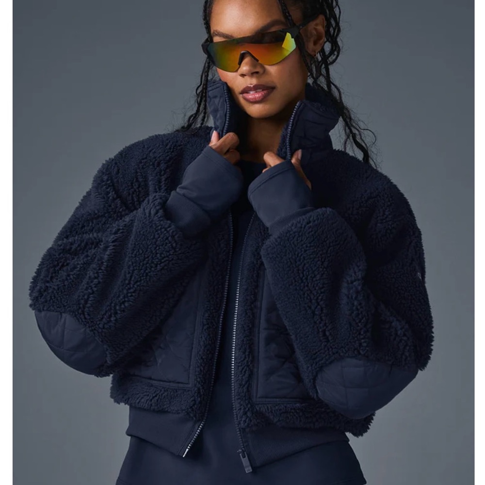 ALO Yoga Navy Sherpa Edge Bomber Jacket NWT